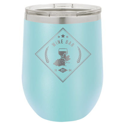 Personalized Laser Engraved  Light Blue 12 oz. Polar Camel Stemless Wine Tumbler with Clear Lid