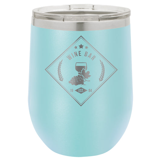 Personalized Laser Engraved  Light Blue 12 oz. Polar Camel Stemless Wine Tumbler with Clear Lid