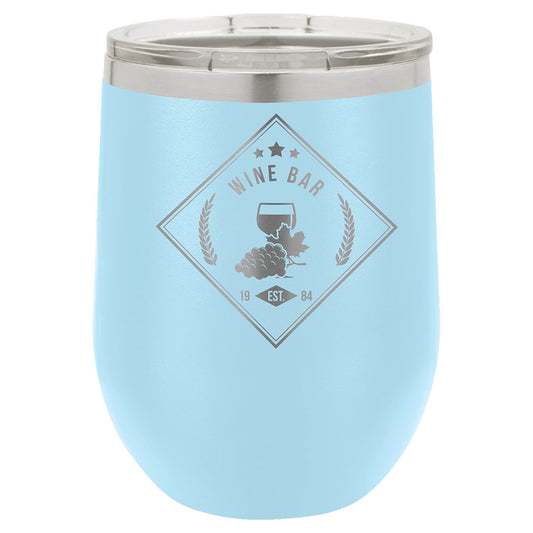 Personalized Laser Engraved Polar Camel 12 oz. Light Blue Vacuum Insulated Stemless Wine Tumbler with Lid