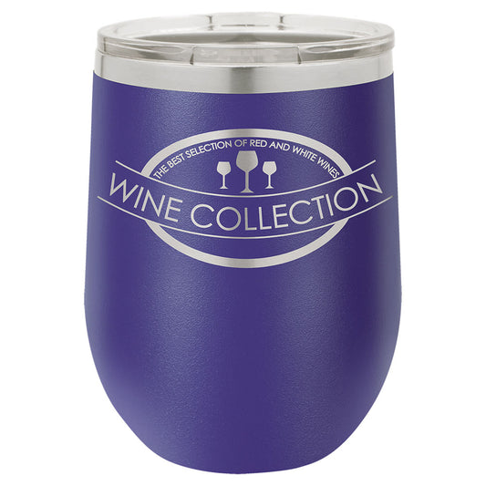 Personalized Laser Engraved Polar Camel 12 oz. Purple Vacuum Insulated Stemless Wine Tumbler with Lid