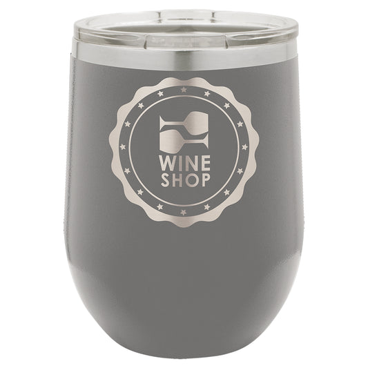 Personalized Laser Engraved  Dark Gray 12 oz. Polar Camel Stemless Wine Tumbler with Clear Lid