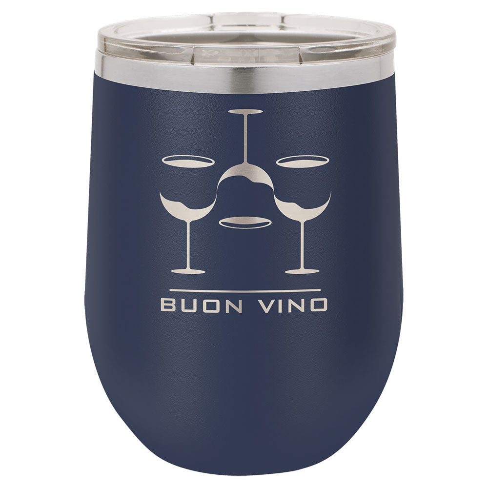 Personalized Laser Engraved Polar Camel 12 oz. Navy Blue Vacuum Insulated Stemless Wine Tumbler with Lid