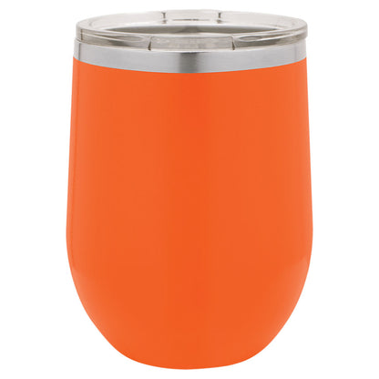 Personalized Laser Engraved Polar Camel 12 oz. Orange Vacuum Insulated Stemless Wine Tumbler with Lid