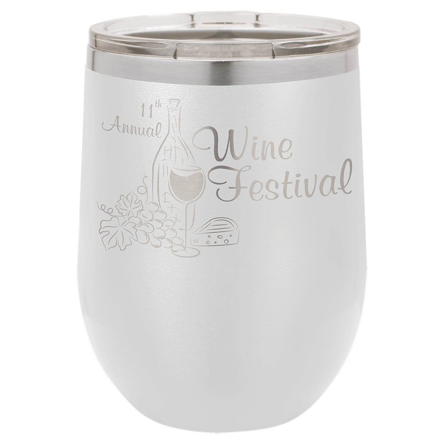 Personalized Laser Engraved  White 12 oz. Polar Camel Stemless Wine Tumbler with Clear Lid