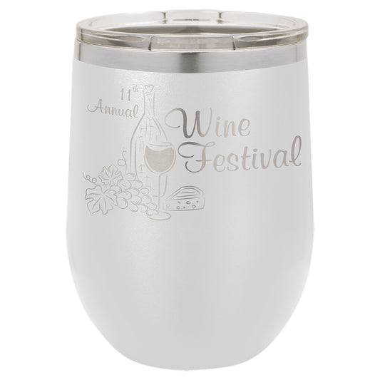 Personalized Laser Engraved  White 12 oz. Polar Camel Stemless Wine Tumbler with Clear Lid