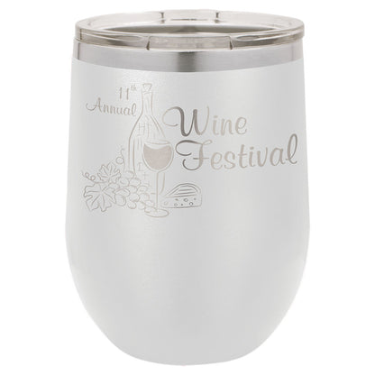 Personalized Laser Engraved Polar Camel 12 oz. White Vacuum Insulated Stemless Wine Tumbler with Lid