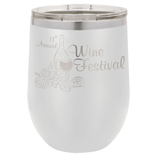 Personalized Laser Engraved Polar Camel 12 oz. White Vacuum Insulated Stemless Wine Tumbler with Lid