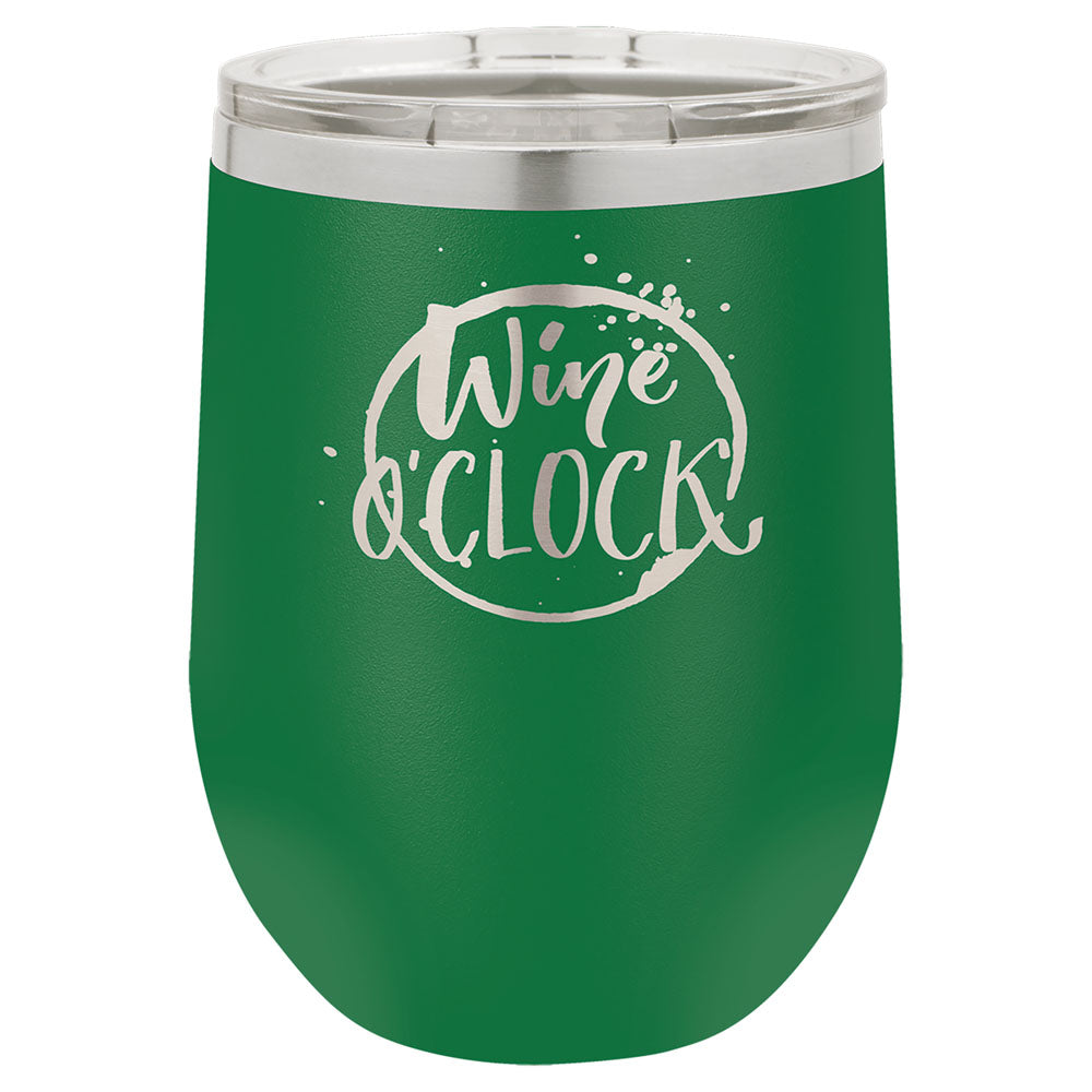 Personalized Laser Engraved Polar Camel 12 oz. Green Vacuum Insulated Stemless Wine Tumbler with Lid