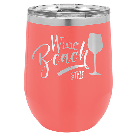 Personalized Laser Engraved  Coral 12 oz. Polar Camel Stemless Wine Tumbler with Clear Lid