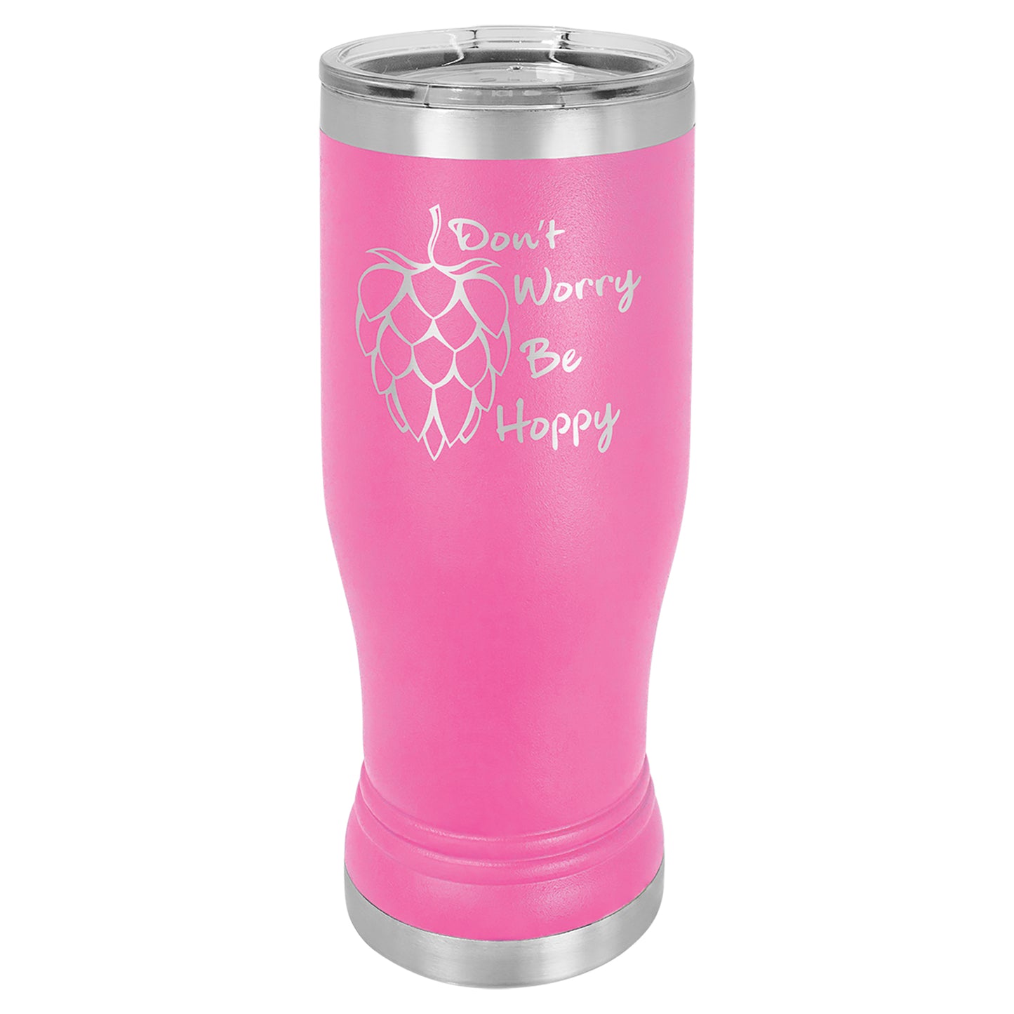 Personalized Laser Engraved  Pink 14 oz. Polar Camel Pilsner Tumbler with Clear Lid