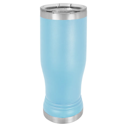 Personalized Laser Engraved  Light Blue 14 oz. Polar Camel Pilsner Tumbler with Clear Lid