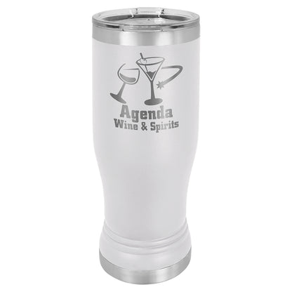 Personalized Laser Engraved  White 14 oz. Polar Camel Pilsner Tumbler with Clear Lid