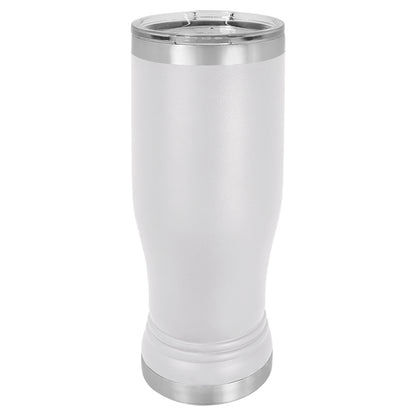 Personalized Laser Engraved  White 14 oz. Polar Camel Pilsner Tumbler with Clear Lid