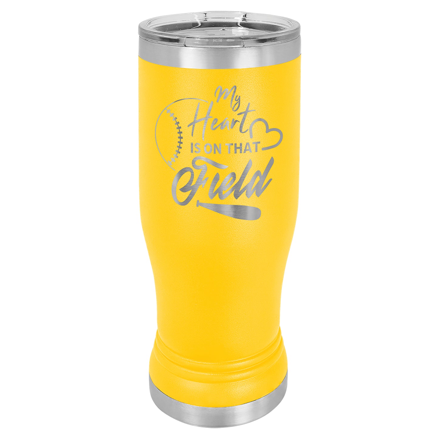 Personalized Laser Engraved  Yellow 14 oz. Polar Camel Pilsner Tumbler with Clear Lid