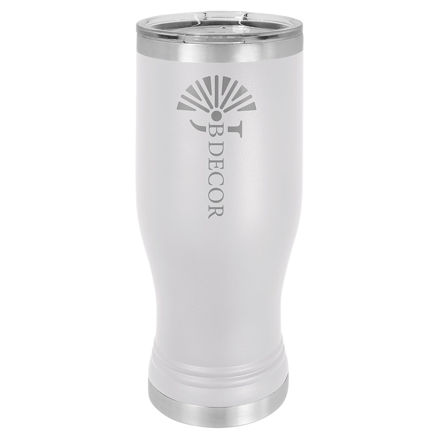 Personalized Laser Engraved  White 20 oz. Polar Camel Pilsner Tumbler with Clear Lid