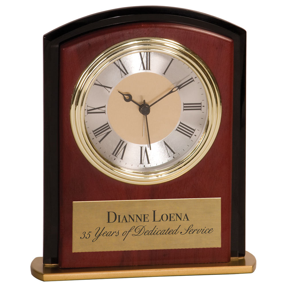 Personalized Laser Engraved 6 1/2" Mahogony Finish Square Arch Clock