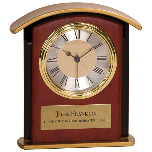 Personalized Laser Engraved 6 1/2" Mahogany Finish Gold Top Clock