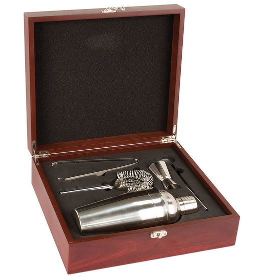 Personalized Laser Engraved Rosewood Finish Martini Set
