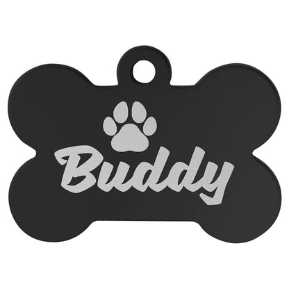 Personalized Laser Engraved 1 1/2" x 1" Black  Anodized Aluminum Bone Pet Tag