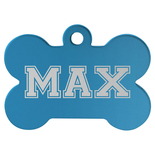 Personalized Laser Engraved 1 1/2" x 1" Blue  Anodized Aluminum Bone Pet Tag