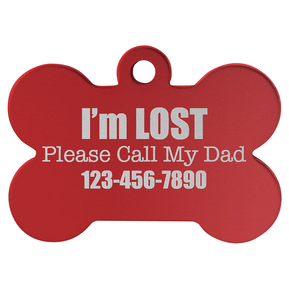 Personalized Laser Engraved 1 1/2" x 1" Red  Anodized Aluminum Bone Pet Tag