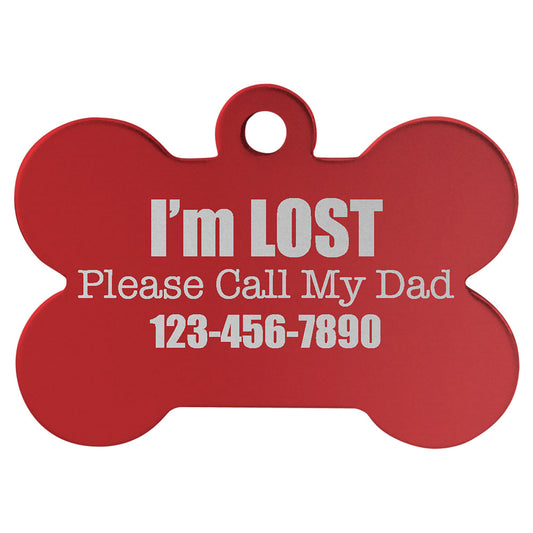 Personalized Laser Engraved 1 1/2" x 1" Red  Anodized Aluminum Bone Pet Tag