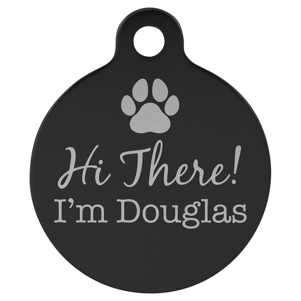 Personalized Laser Engraved 1 1/4" Black  Anodized Aluminum Round Pet Tag with Tab