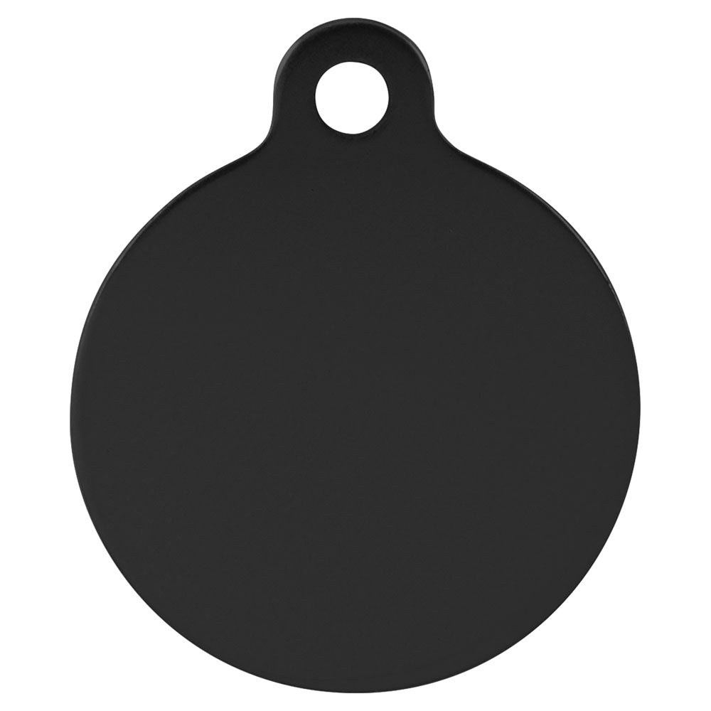 Personalized Laser Engraved 1 1/4" Black  Anodized Aluminum Round Pet Tag with Tab