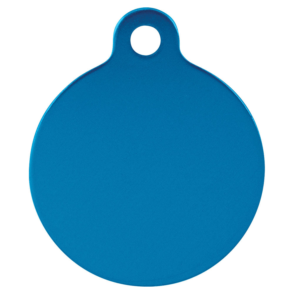 Personalized Laser Engraved 1 1/4" Blue  Anodized Aluminum Round Pet Tag with Tab