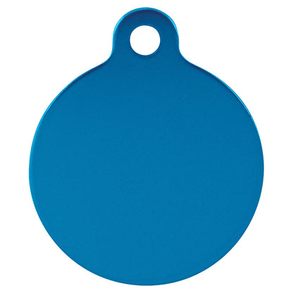 Personalized Laser Engraved 1 1/4" Blue  Anodized Aluminum Round Pet Tag with Tab