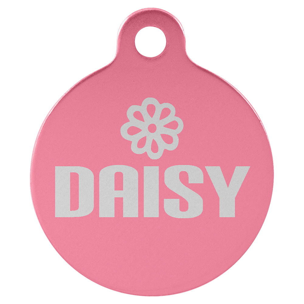 Personalized Laser Engraved 1 1/4" Pink  Anodized Aluminum Round Pet Tag with Tab