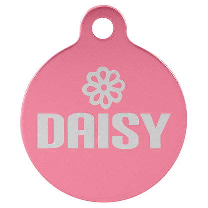 Personalized Laser Engraved 1 1/4" Pink  Anodized Aluminum Round Pet Tag with Tab