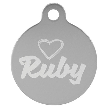 Personalized Laser Engraved 1 1/4" Silver  Anodized Aluminum Round Pet Tag with Tab