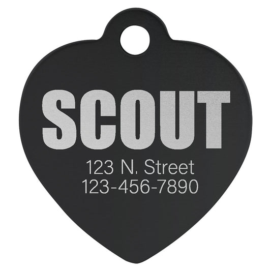 Personalized Laser Engraved 1 1/4" x 1 1/4" Black  Anodized Aluminum Heart Pet Tag