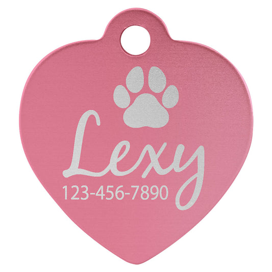 Personalized Laser Engraved 1 1/4" x 1 1/4" Pink  Anodized Aluminum Heart Pet Tag