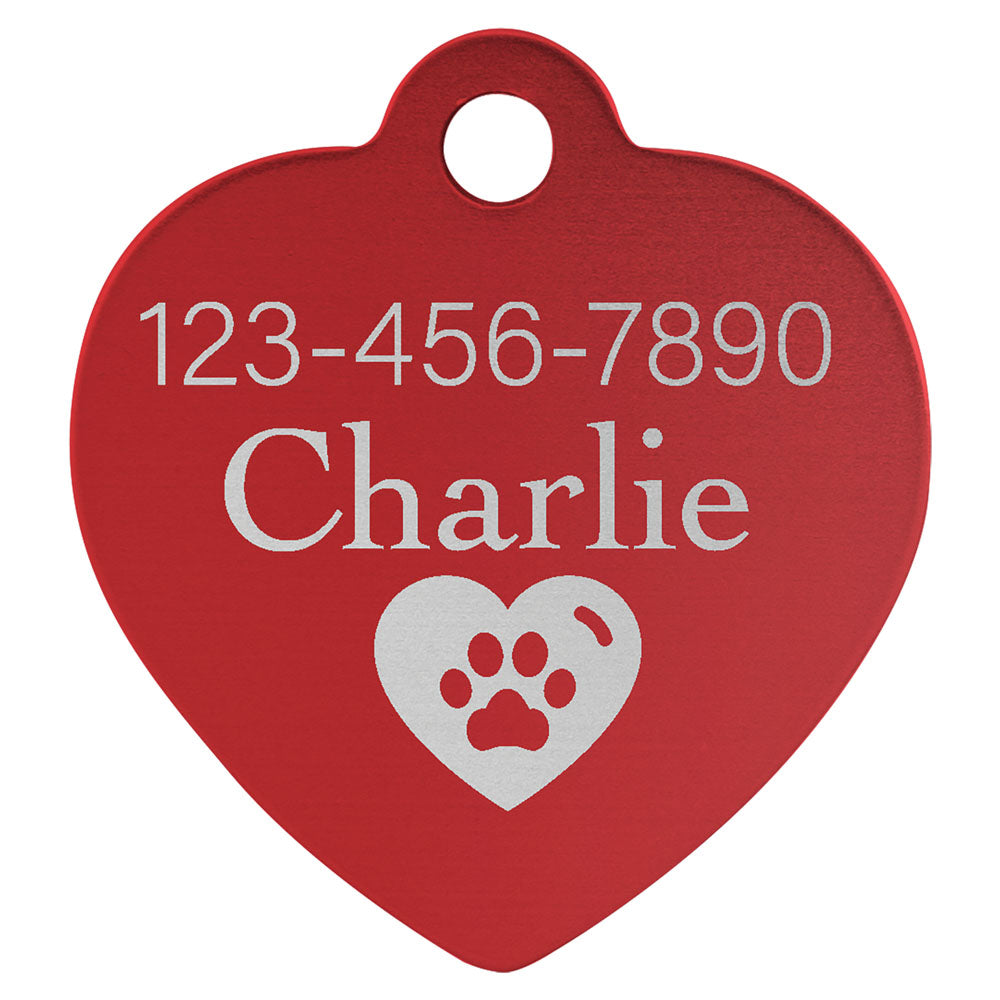 Personalized Laser Engraved 1 1/4" x 1 1/4" Red  Anodized Aluminum Heart Pet Tag