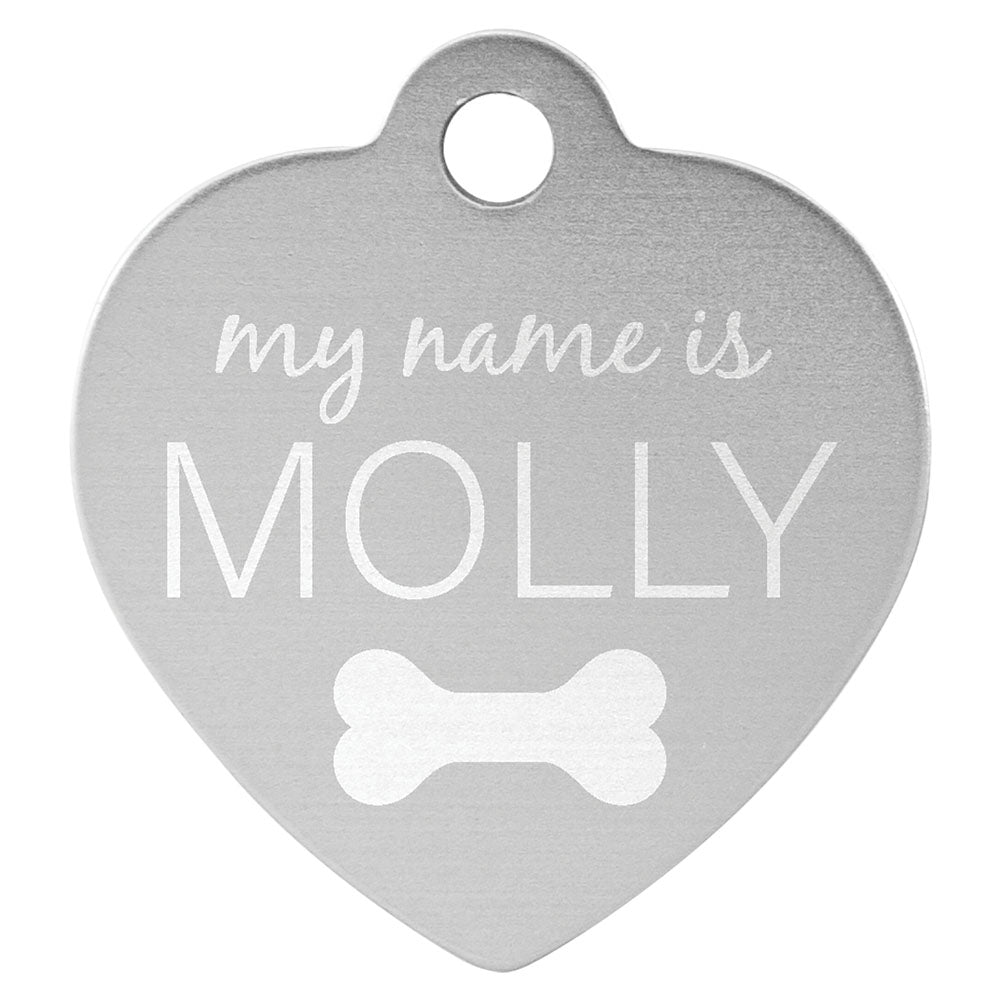 Personalized Laser Engraved 1 1/4" x 1 1/4" Silver  Anodized Aluminum Heart Pet Tag