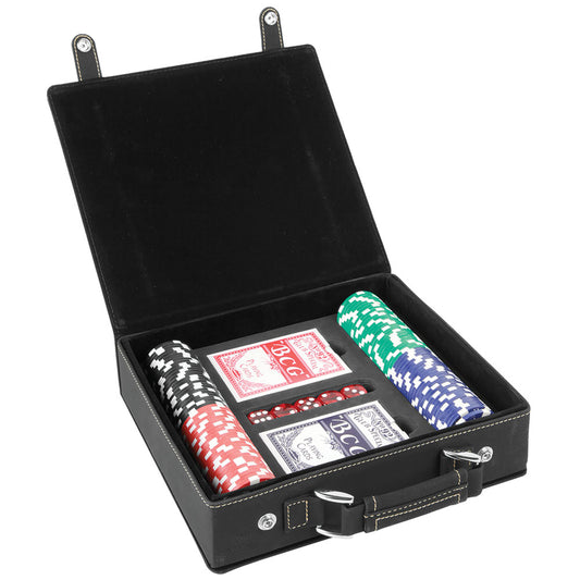 Personalized Laser Engraved Black/Gold  Leatherette 100 Chip Poker Game Set