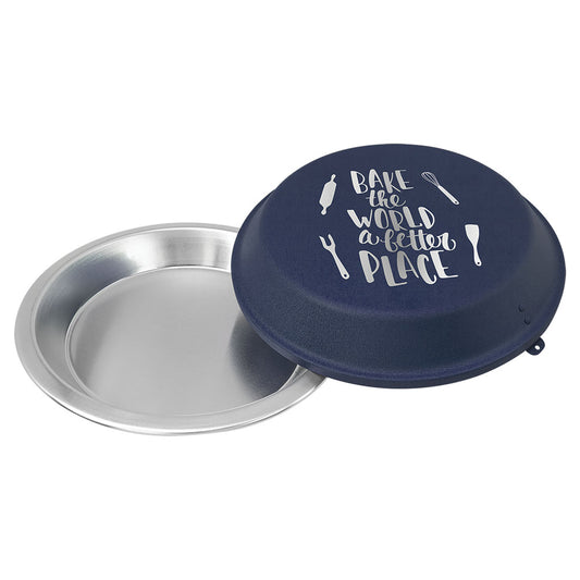 Personalized Laser Engraved 9" Aluminum Pie Pan with Navy Blue Lid