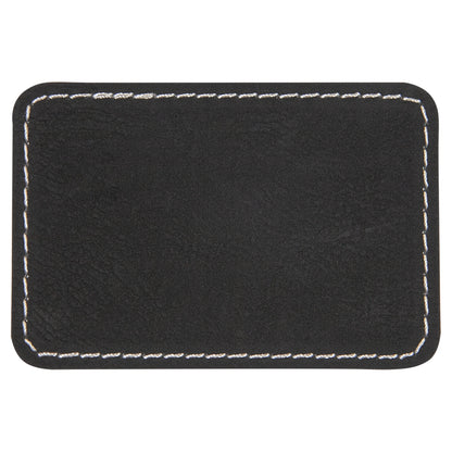 Personalized Laser Engraved 3" x 2" Rectangle Black/Silver Leatherette Patch with Adhesive