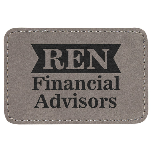  Personalized Laser Engraved 3" x 2" Rectangle Gray Leatherette Patch with Adhesive