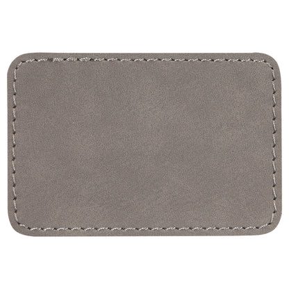 Personalized Laser Engraved 3" x 2" Rectangle Gray Leatherette Patch with Adhesive