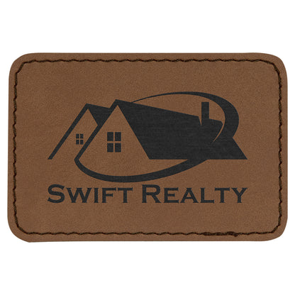  Personalized Laser Engraved 3" x 2" Rectangle Dark Brown Leatherette Patch with Adhesive