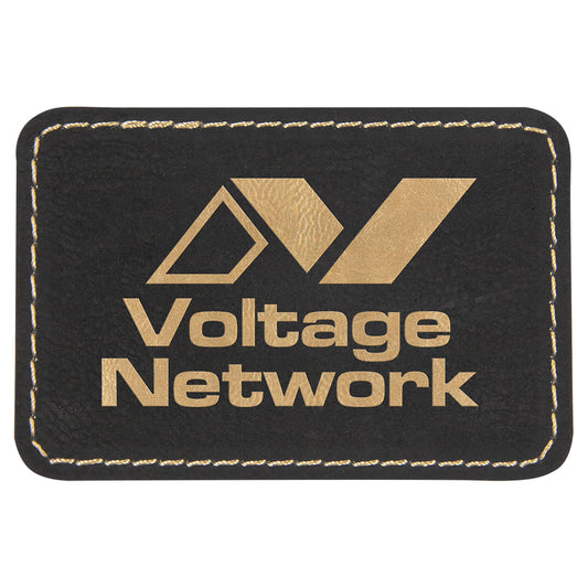  Personalized Laser Engraved 3" x 2" Rectangle Black/Gold Leatherette Patch with Adhesive