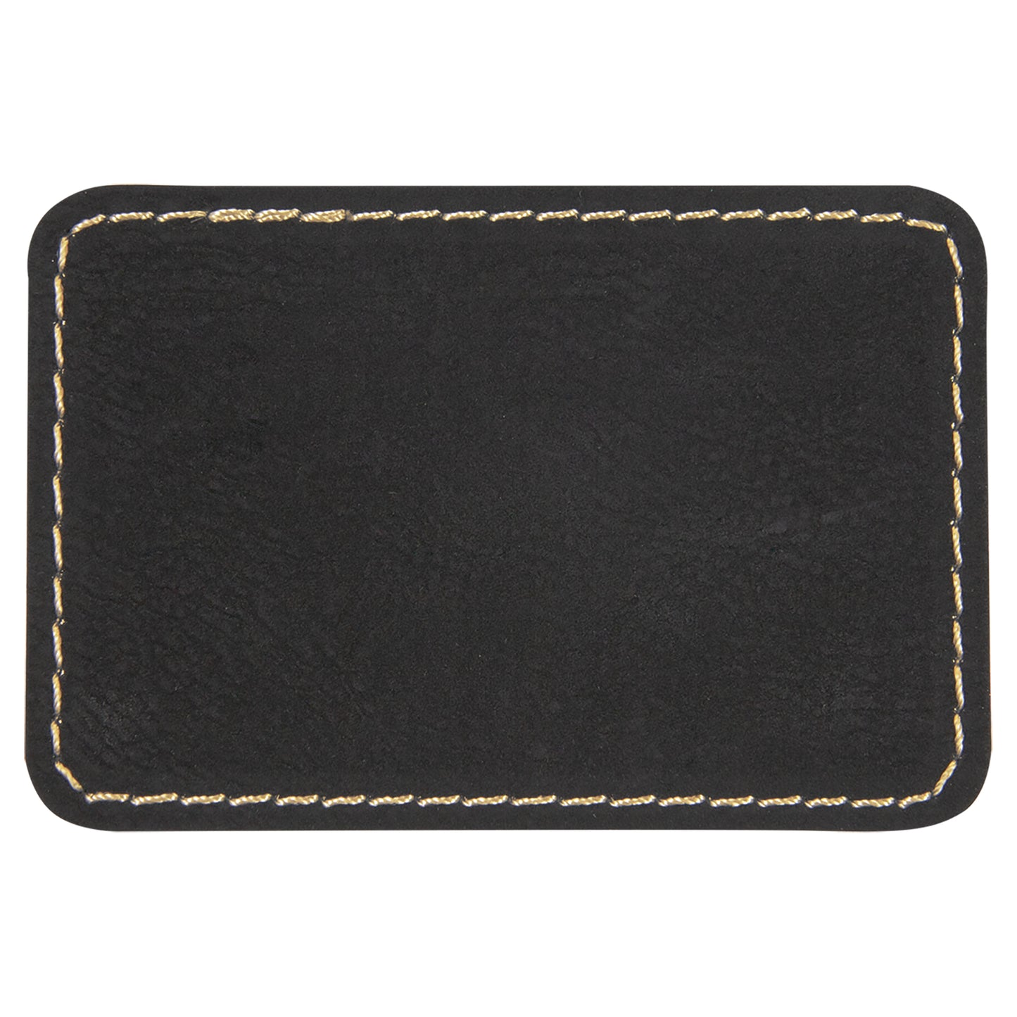 Personalized Laser Engraved 3" x 2" Rectangle Black/Gold Leatherette Patch with Adhesive