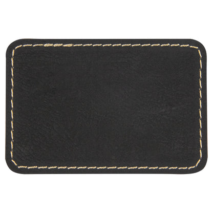 Personalized Laser Engraved 3" x 2" Rectangle Black/Gold Leatherette Patch with Adhesive