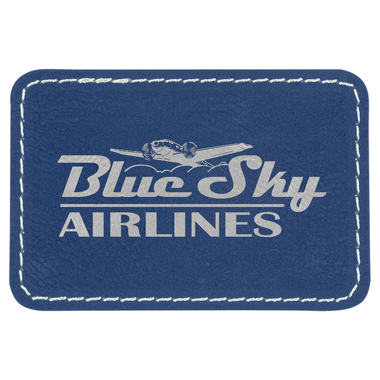  Personalized Laser Engraved 3" x 2" Rectangle Blue/Silver Leatherette Patch with Adhesive