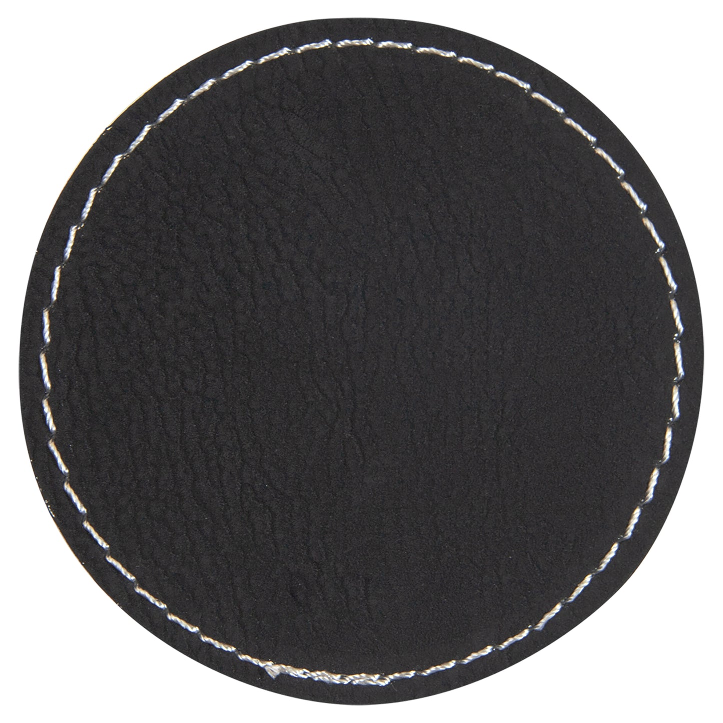 Personalized Laser Engraved 2 1/2" Round Black/Silver Leatherette Patch with Adhesive