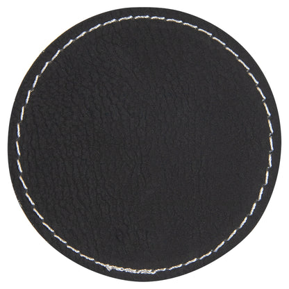 Personalized Laser Engraved 2 1/2" Round Black/Silver Leatherette Patch with Adhesive