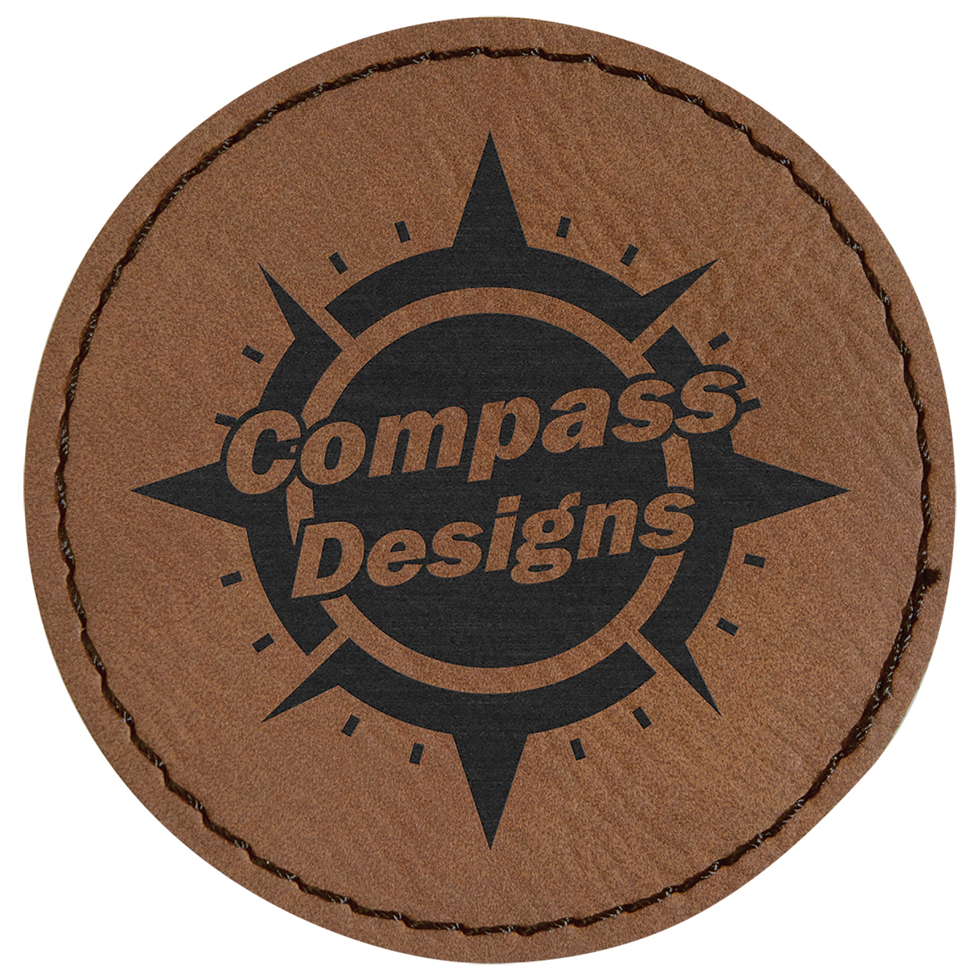  Personalized Laser Engraved 2 1/2" Round Dark Brown Leatherette Patch with Adhesive